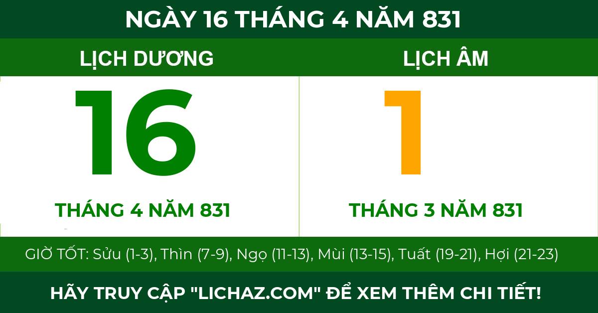 lịch âm ngày 16 tháng 4 năm 831