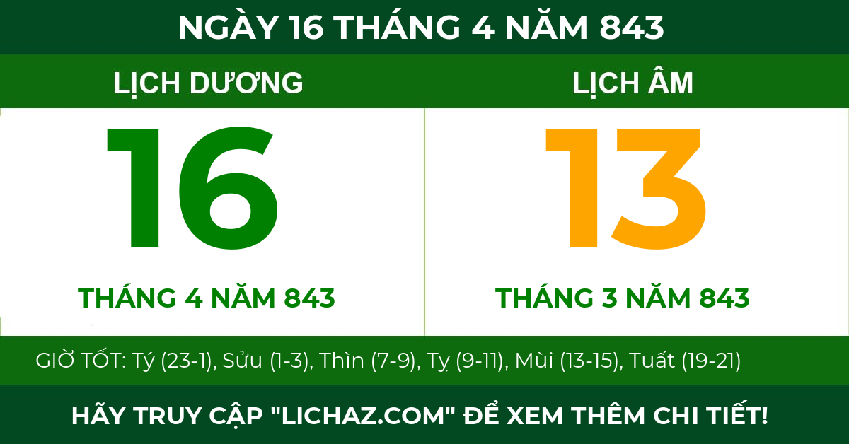 lịch âm ngày 16 tháng 4 năm 843