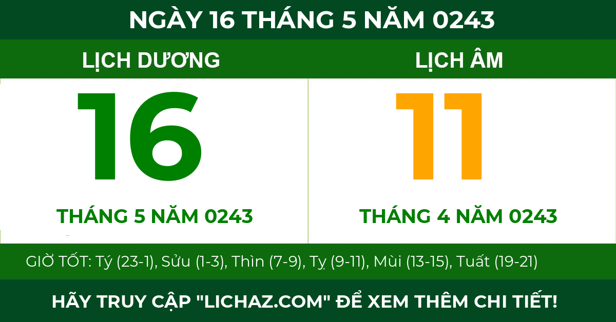 lịch âm ngày 16 tháng 5 năm 0243