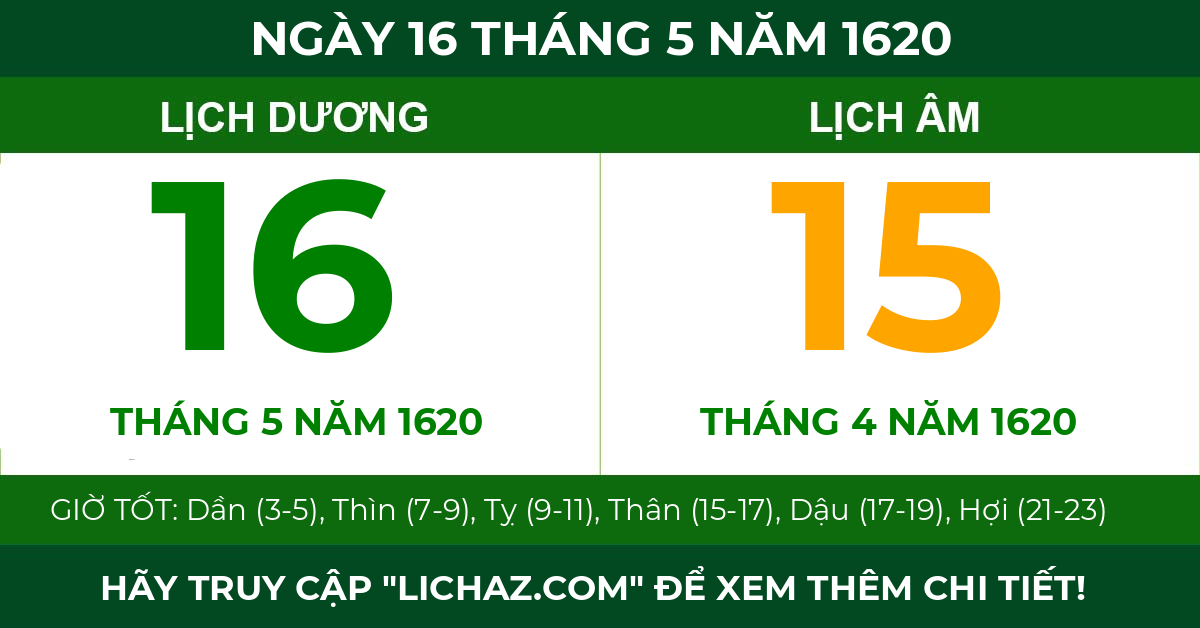 lịch âm ngày 16 tháng 5 năm 1620