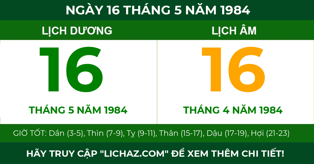 lịch âm ngày 16 tháng 5 năm 1984