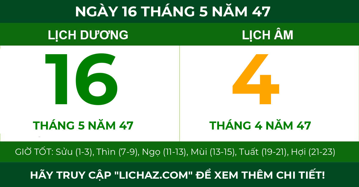 lịch âm ngày 16 tháng 5 năm 47