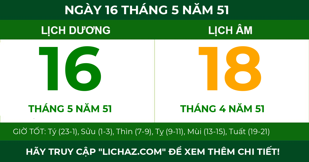 lịch âm ngày 16 tháng 5 năm 51