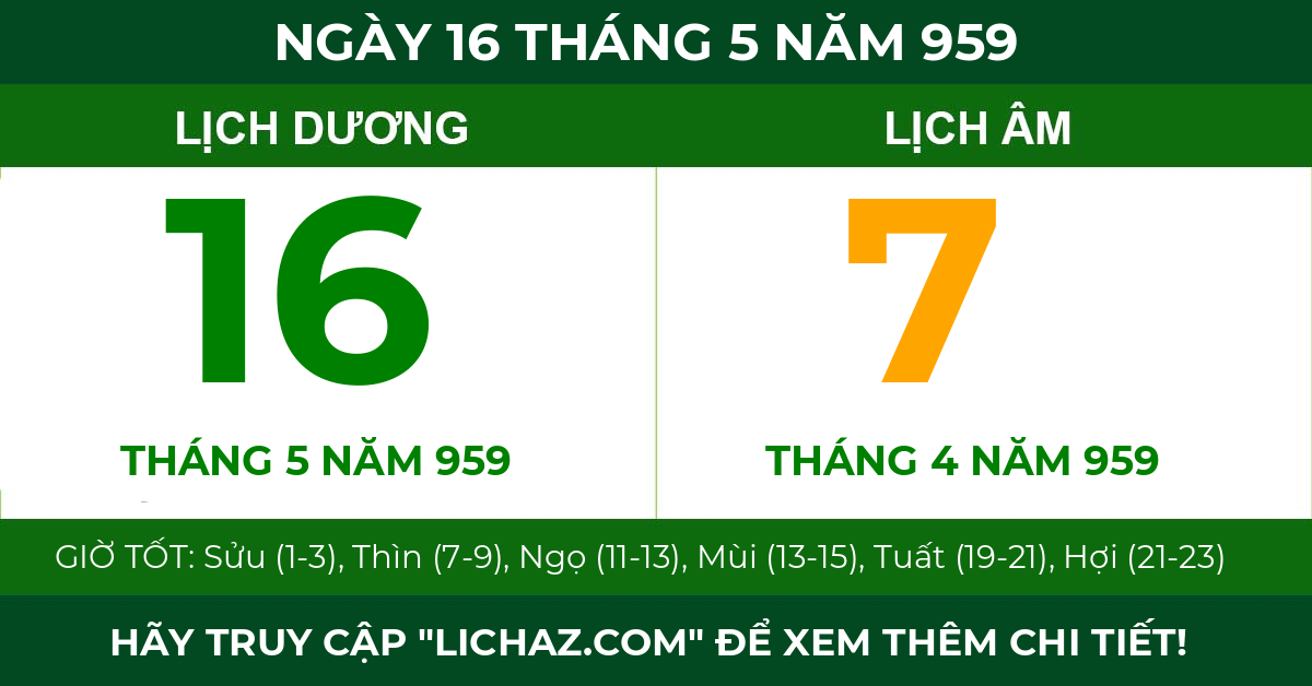 lịch âm ngày 16 tháng 5 năm 959