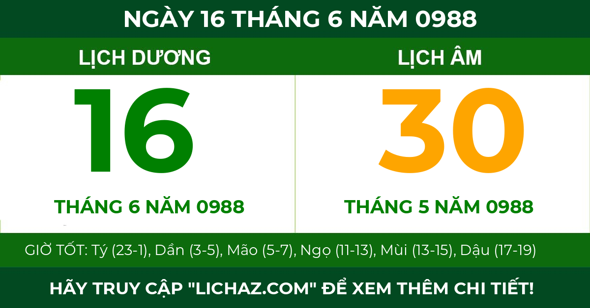 lịch âm ngày 16 tháng 6 năm 0988