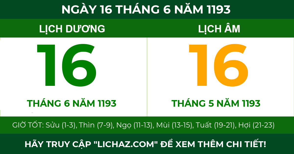 lịch âm ngày 16 tháng 6 năm 1193