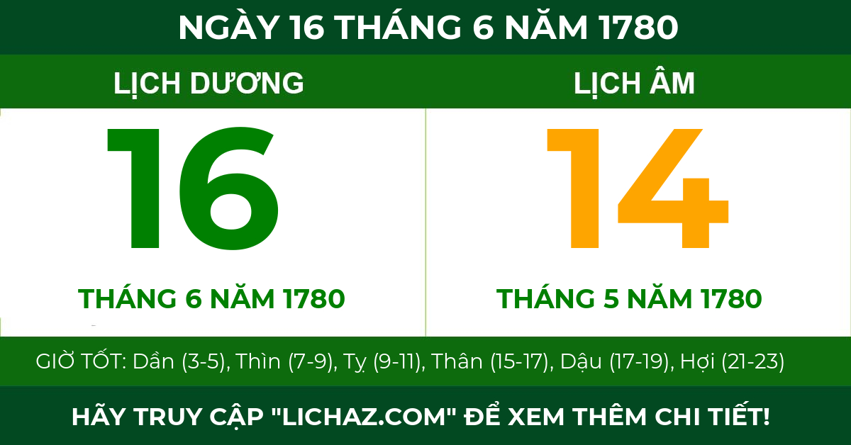 lịch âm ngày 16 tháng 6 năm 1780