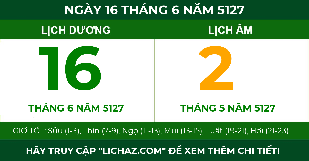 lịch âm ngày 16 tháng 6 năm 5127