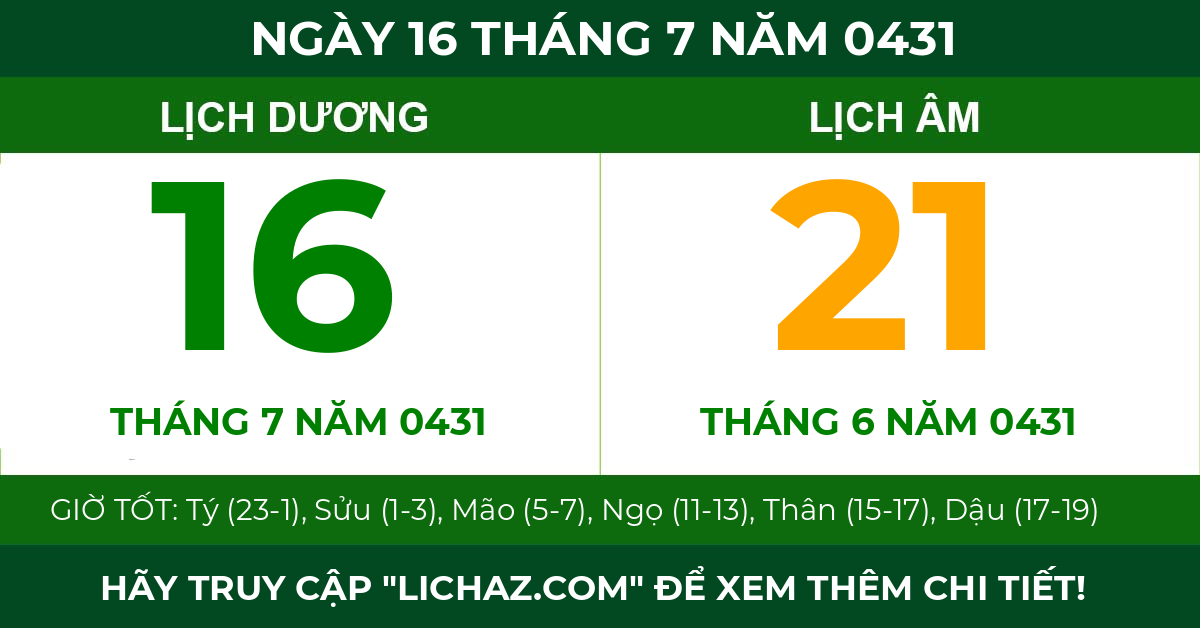 lịch âm ngày 16 tháng 7 năm 0431