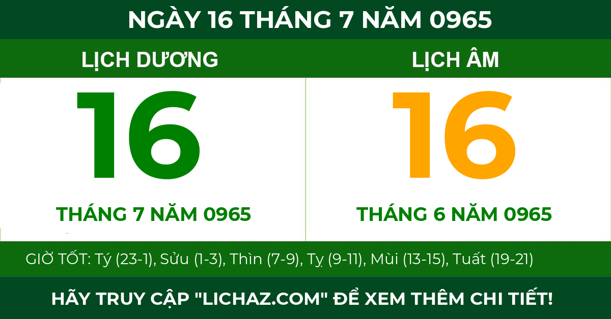 lịch âm ngày 16 tháng 7 năm 0965