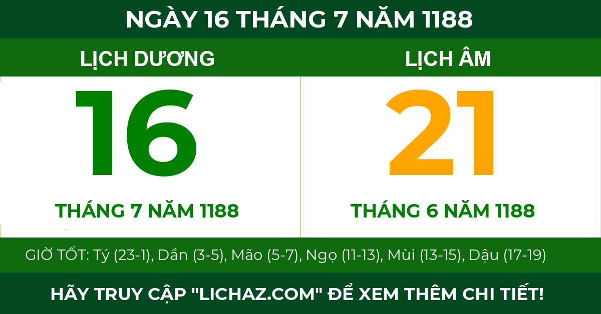 lịch âm ngày 16 tháng 7 năm 1188
