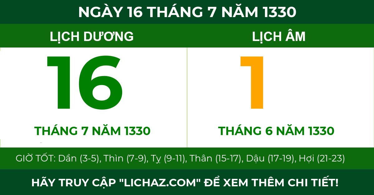 lịch âm ngày 16 tháng 7 năm 1330