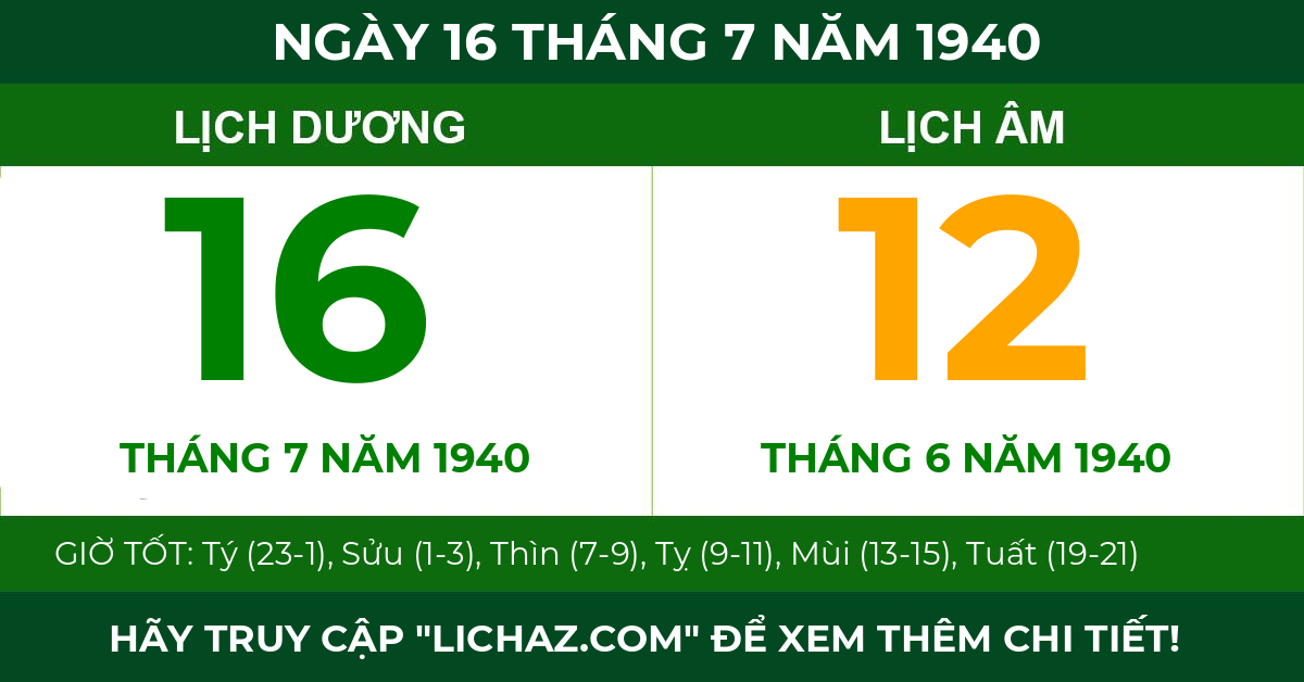 lịch âm ngày 16 tháng 7 năm 1940