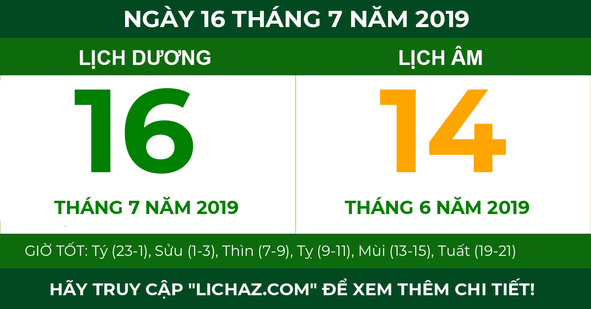 lịch âm ngày 16 tháng 7 năm 2019