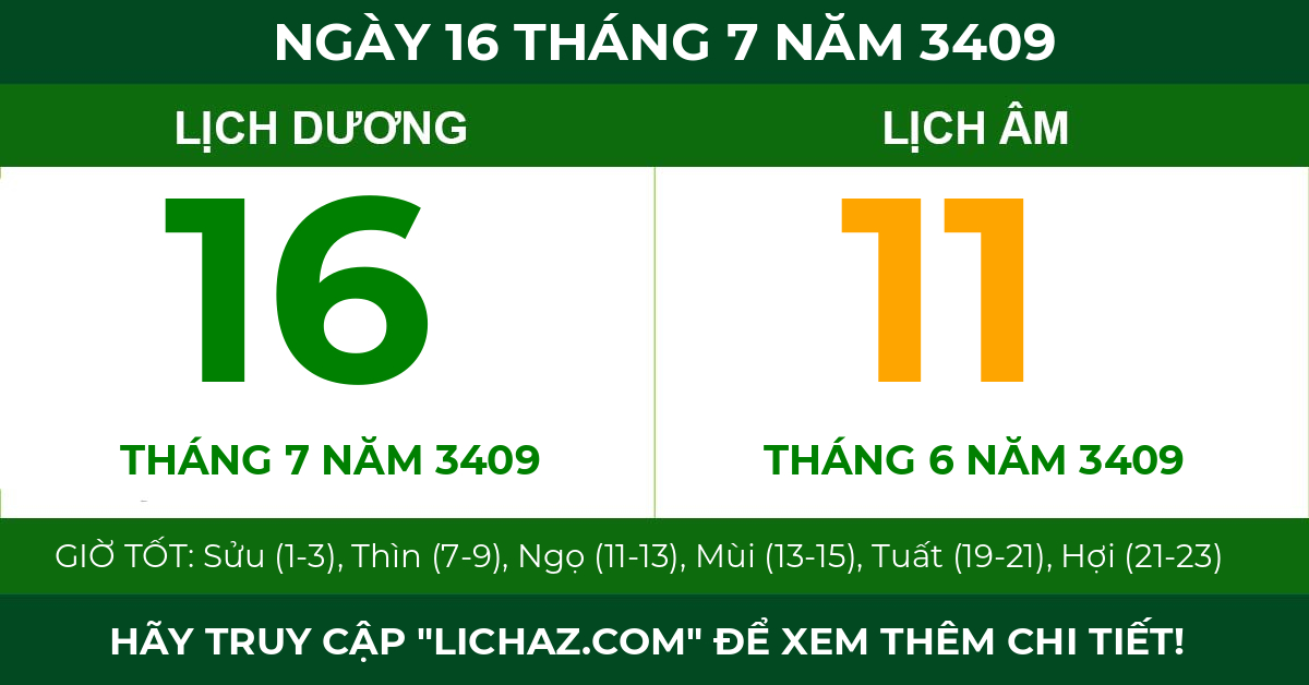 lịch âm ngày 16 tháng 7 năm 3409