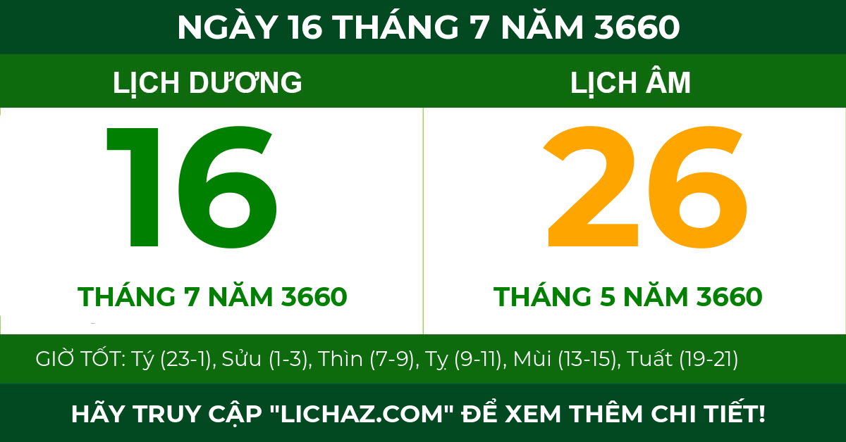 lịch âm ngày 16 tháng 7 năm 3660