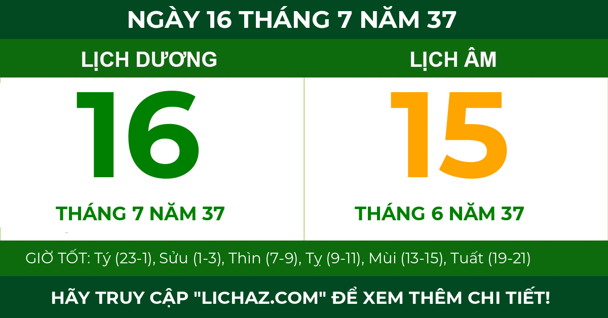 lịch âm ngày 16 tháng 7 năm 37