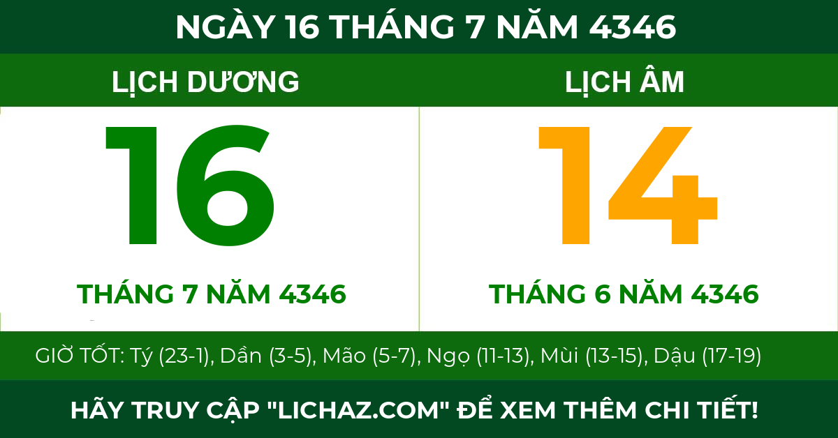 lịch âm ngày 16 tháng 7 năm 4346