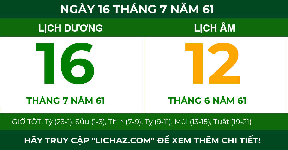 lịch âm ngày 16 tháng 7 năm 61