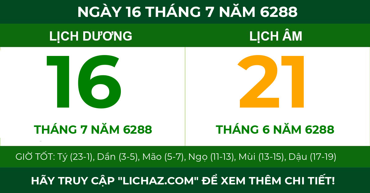 lịch âm ngày 16 tháng 7 năm 6288