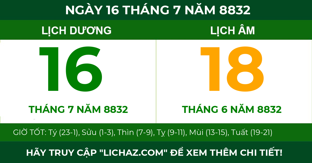 lịch âm ngày 16 tháng 7 năm 8832