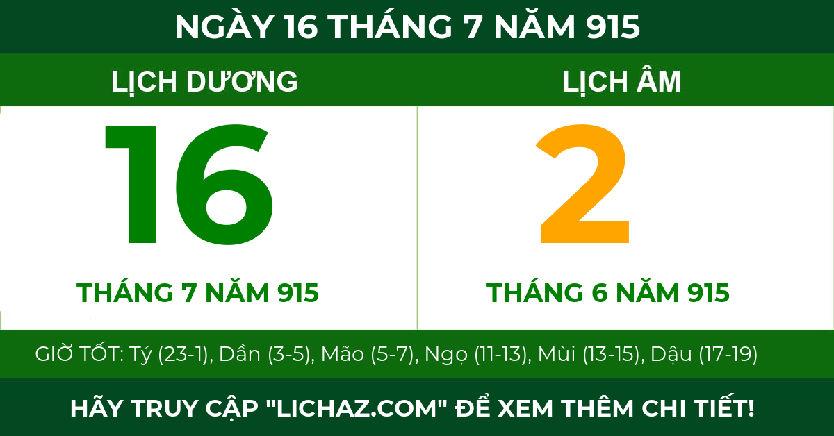 lịch âm ngày 16 tháng 7 năm 915