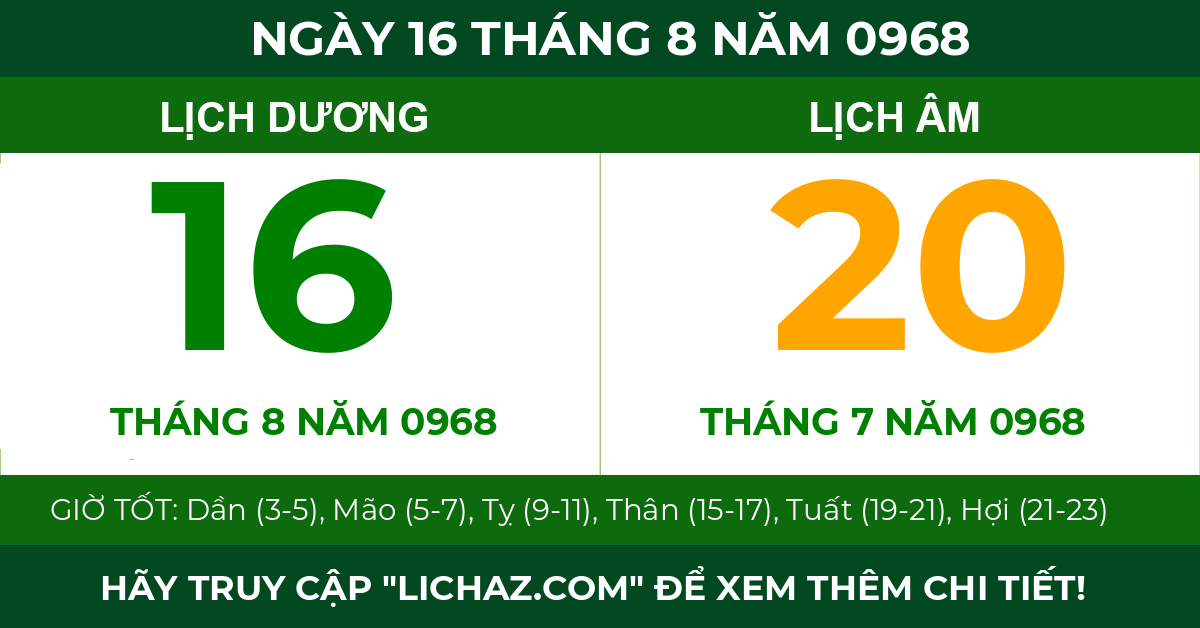 lịch âm ngày 16 tháng 8 năm 0968