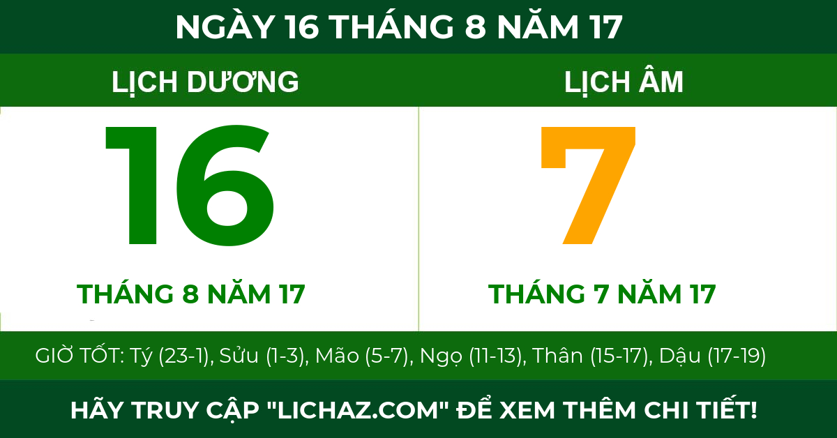 lịch âm ngày 16 tháng 8 năm 17