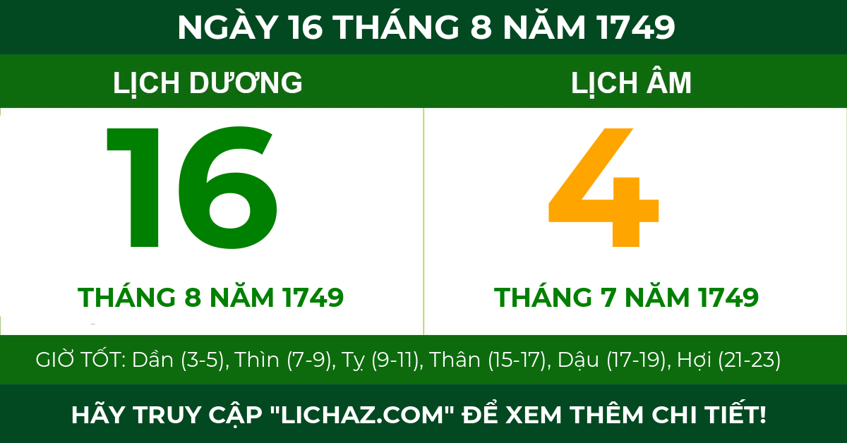 lịch âm ngày 16 tháng 8 năm 1749