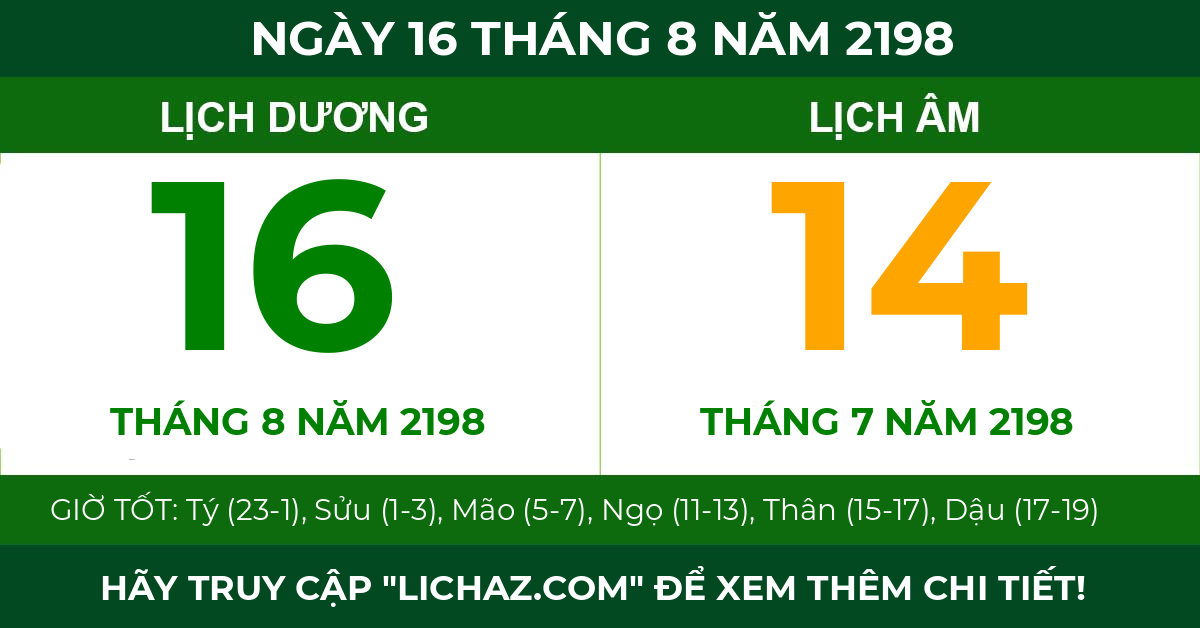 lịch âm ngày 16 tháng 8 năm 2198
