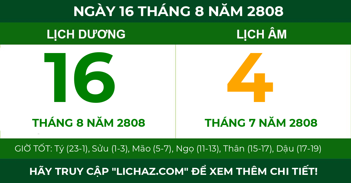 lịch âm ngày 16 tháng 8 năm 2808