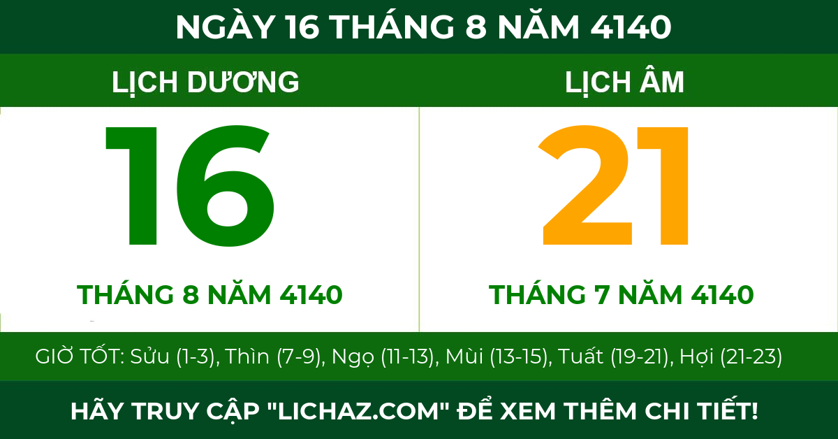 lịch âm ngày 16 tháng 8 năm 4140