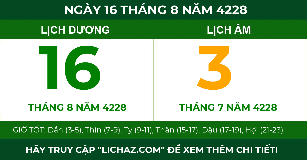 lịch âm ngày 16 tháng 8 năm 4228