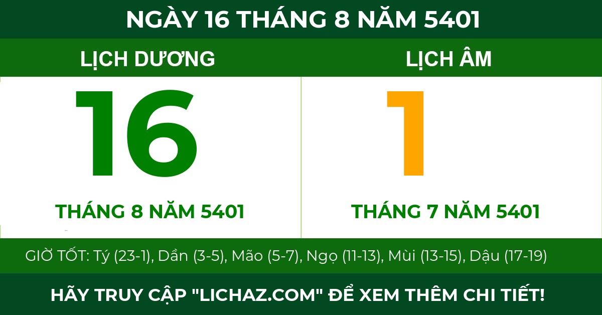 lịch âm ngày 16 tháng 8 năm 5401