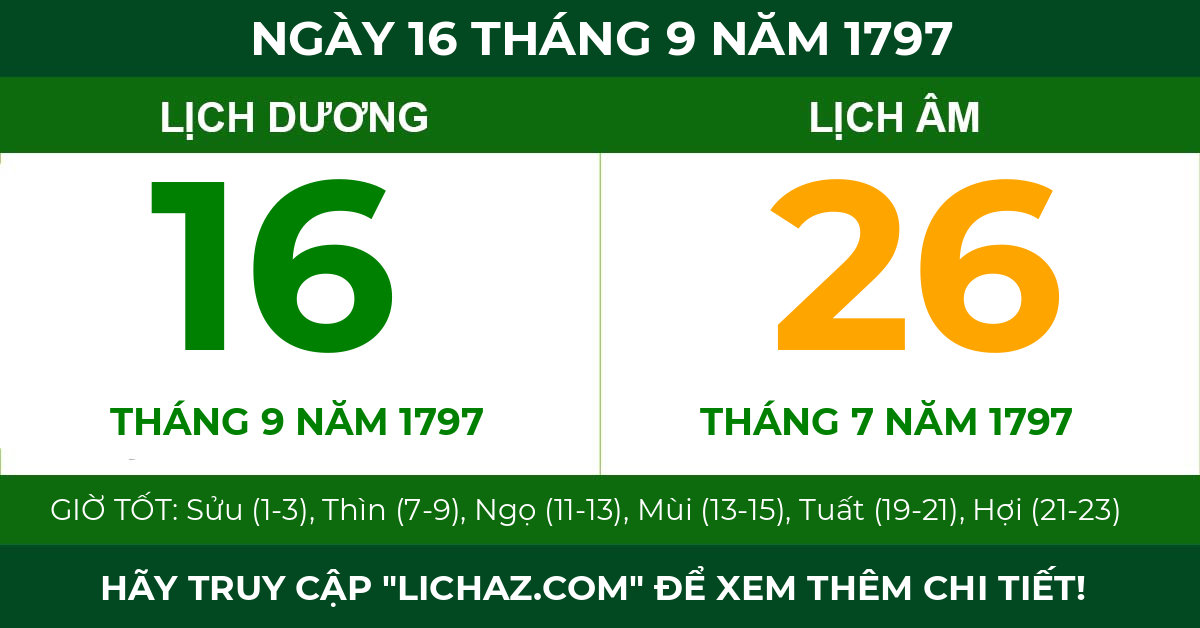 lịch âm ngày 16 tháng 9 năm 1797