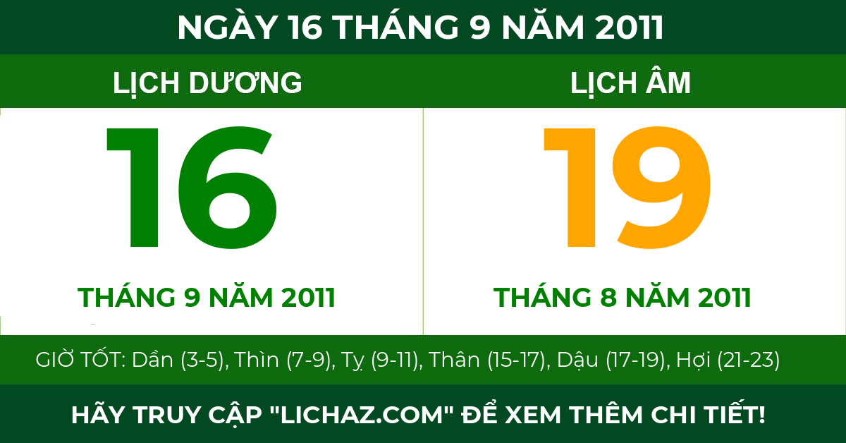 lịch âm ngày 16 tháng 9 năm 2011