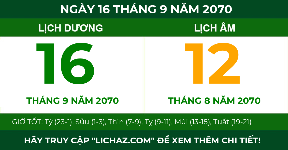lịch âm ngày 16 tháng 9 năm 2070