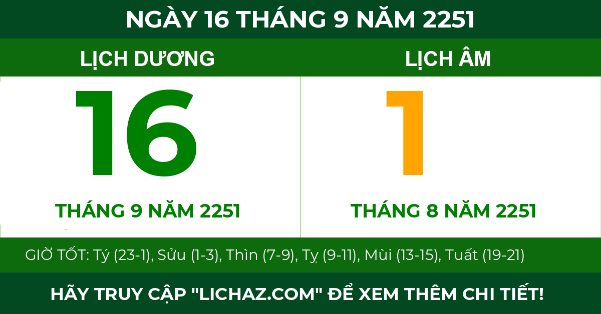 lịch âm ngày 16 tháng 9 năm 2251