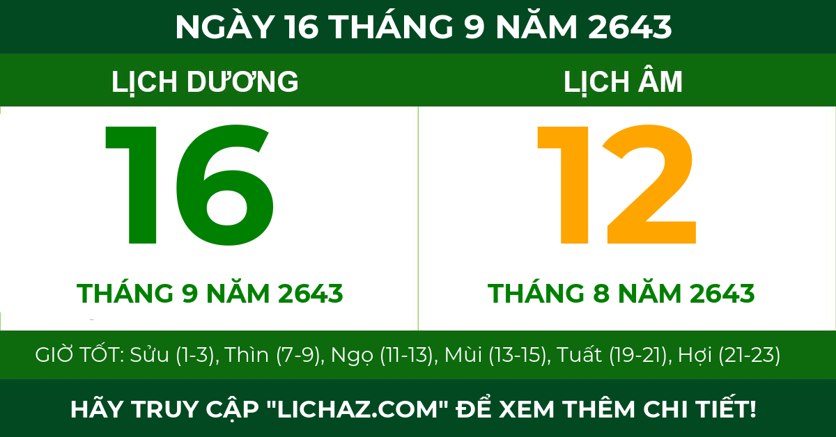 lịch âm ngày 16 tháng 9 năm 2643