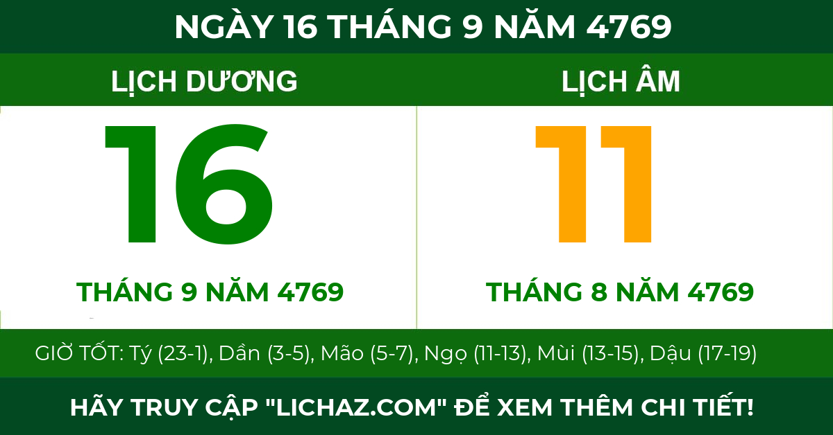 lịch âm ngày 16 tháng 9 năm 4769