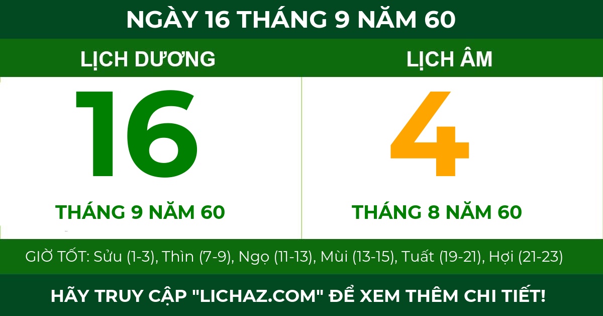 lịch âm ngày 16 tháng 9 năm 60