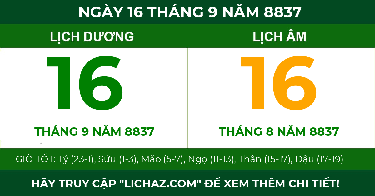 lịch âm ngày 16 tháng 9 năm 8837
