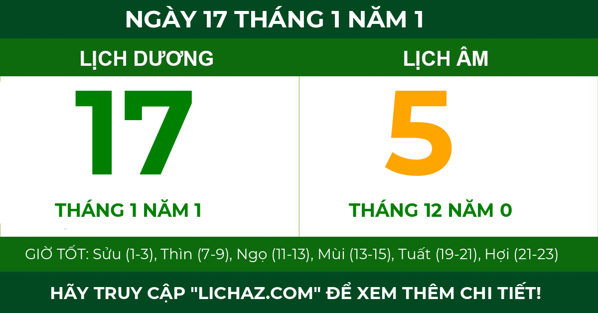 lịch âm ngày 17 tháng 1 năm 1