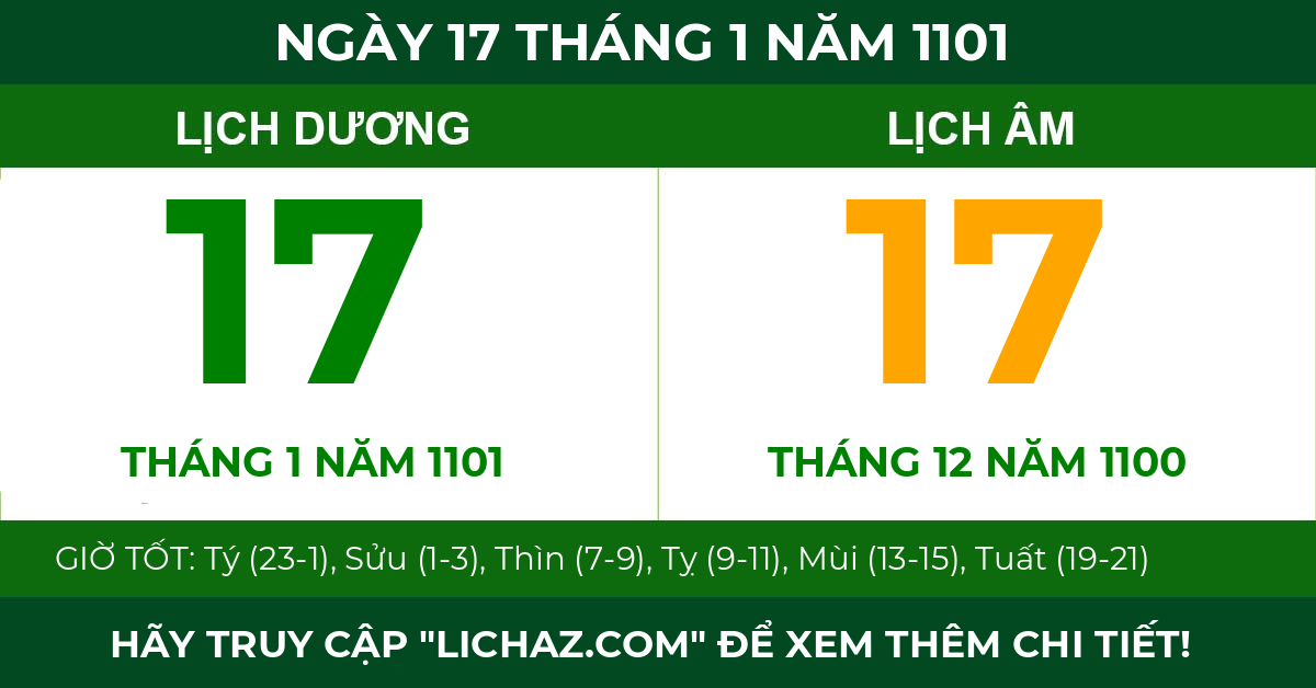 lịch âm ngày 17 tháng 1 năm 1101