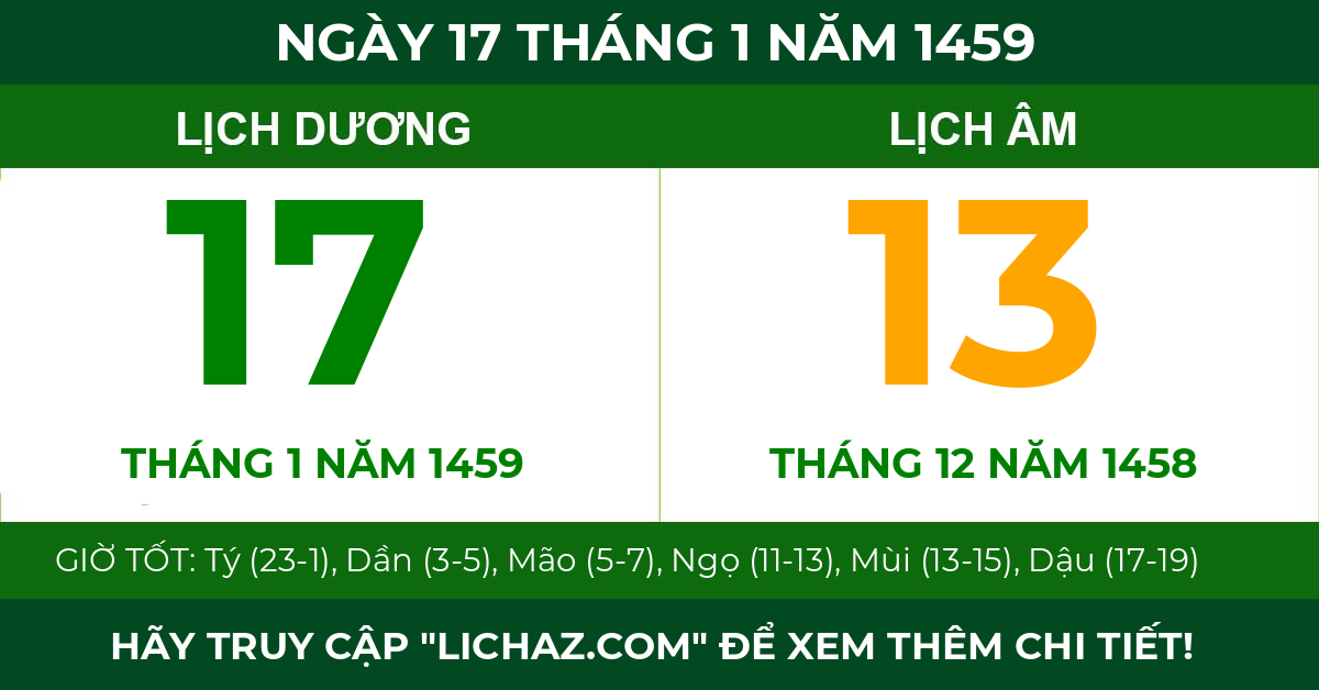 lịch âm ngày 17 tháng 1 năm 1459