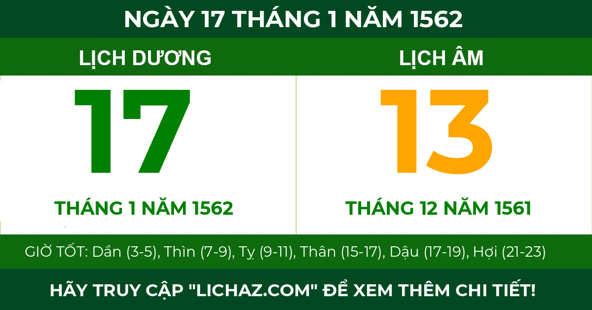 lịch âm ngày 17 tháng 1 năm 1562