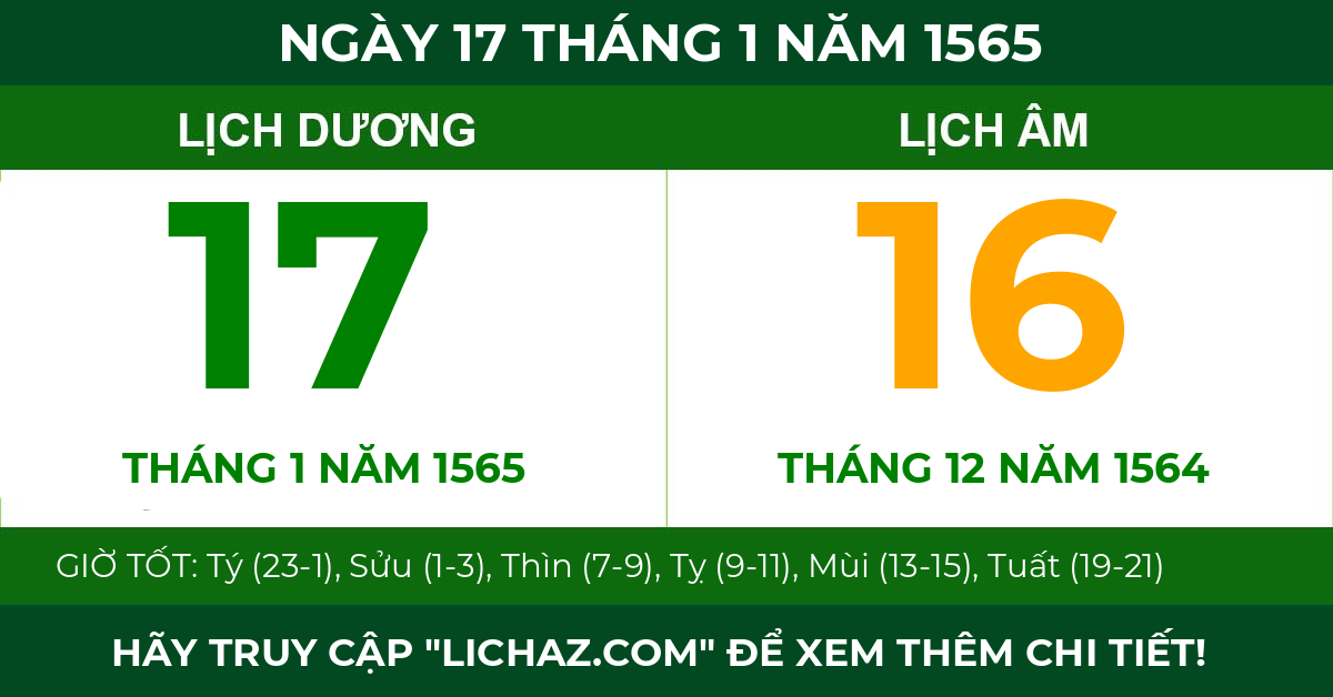 lịch âm ngày 17 tháng 1 năm 1565