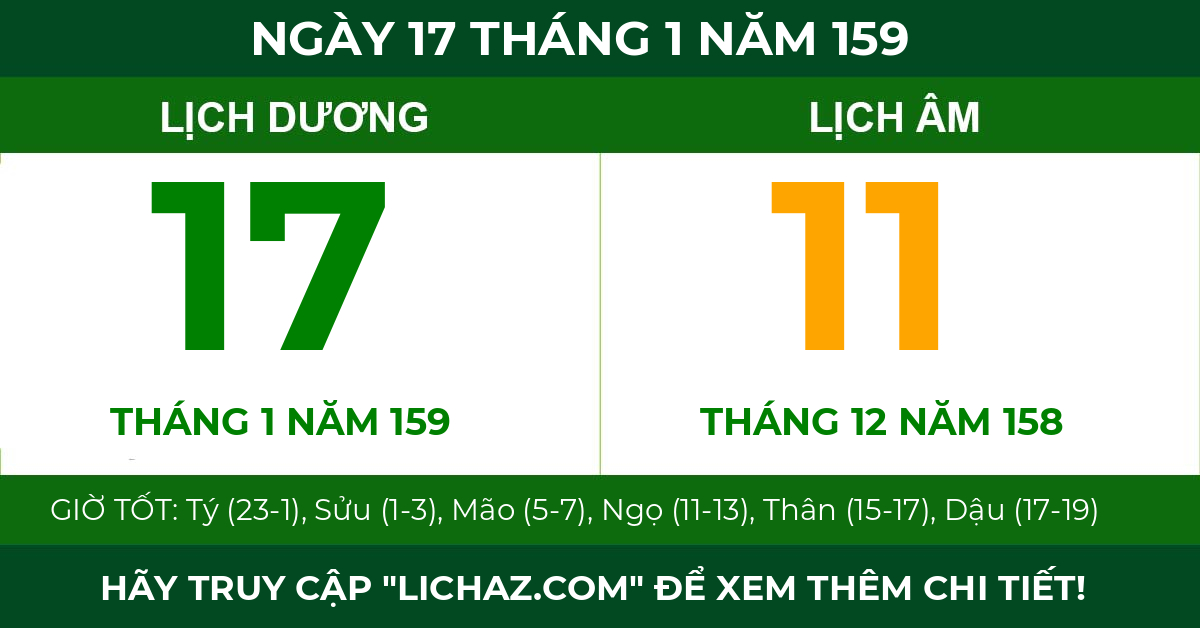 lịch âm ngày 17 tháng 1 năm 159