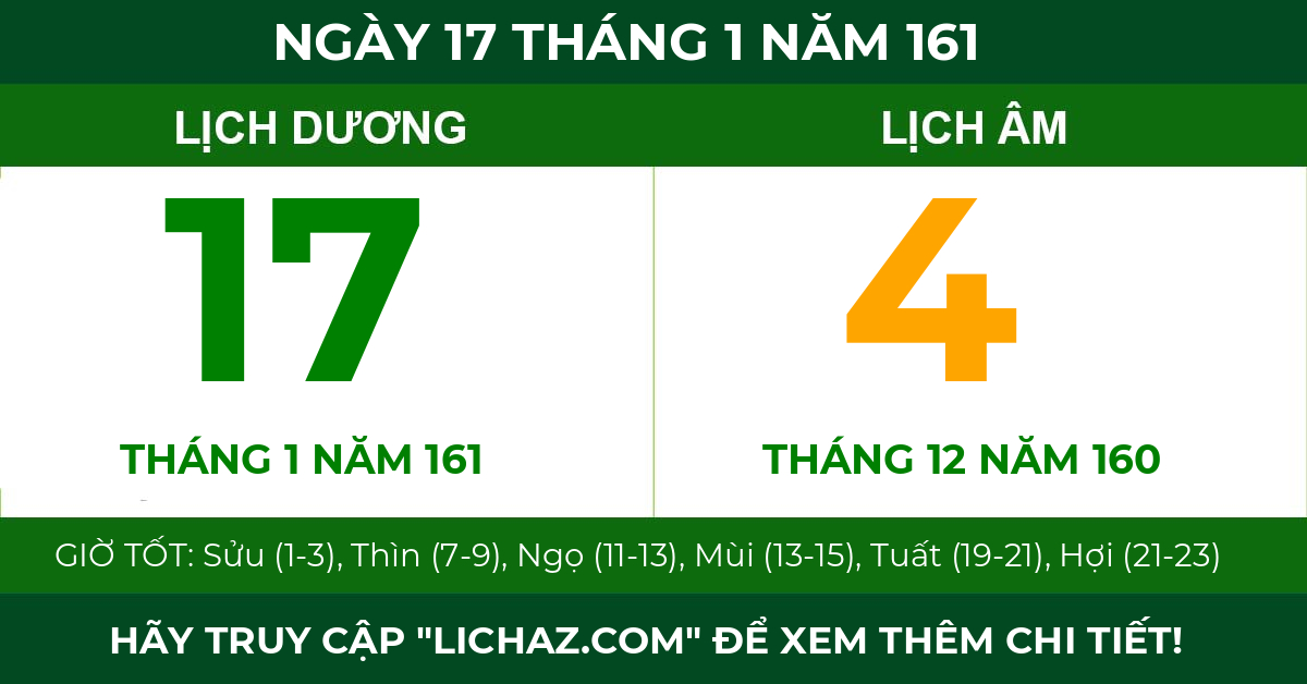 lịch âm ngày 17 tháng 1 năm 161