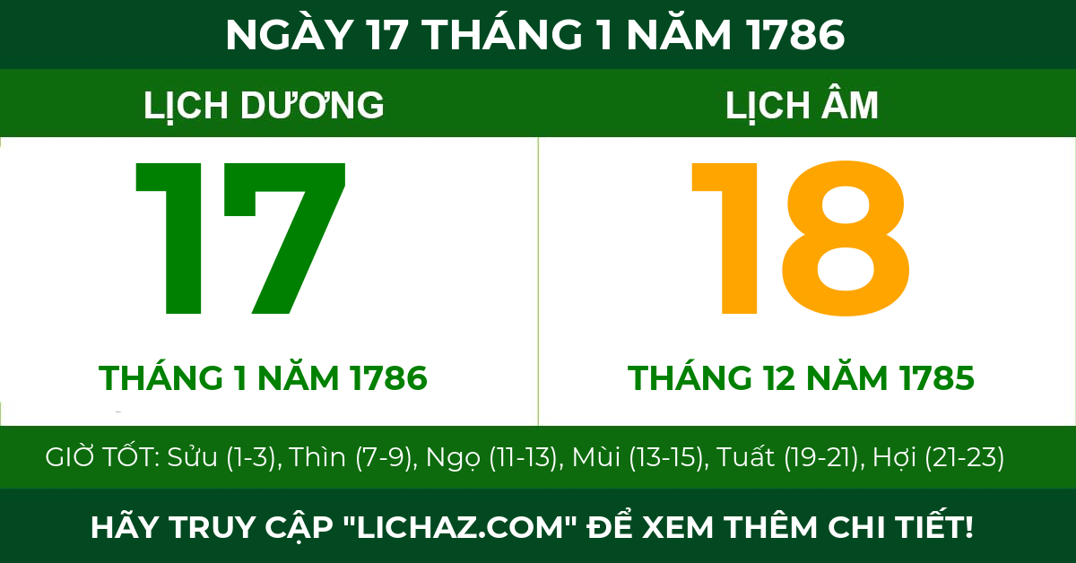 lịch âm ngày 17 tháng 1 năm 1786